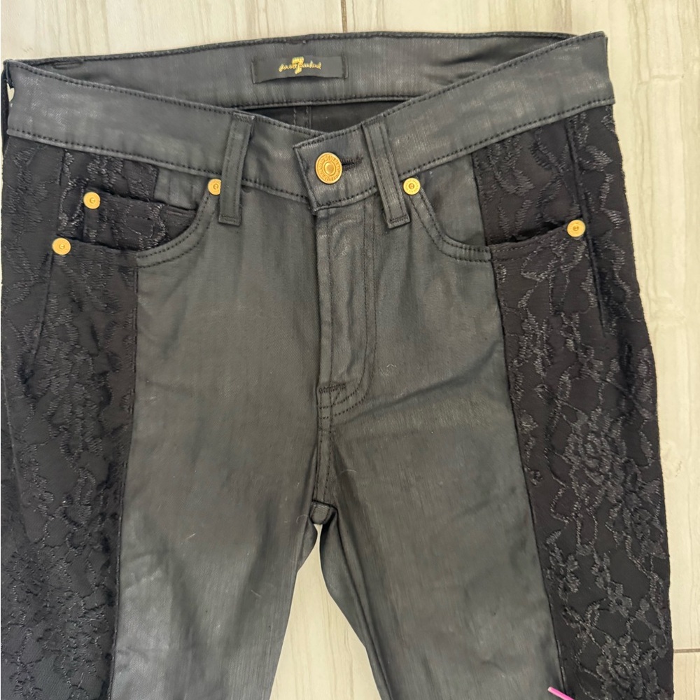 7 For All Mankind Coated Lace Panel Skinny Jeans  Size 27 Waist Retro, Vintage